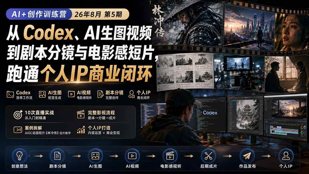 （20259期）AI+创作训练营26年第5期-更新：从Codex、AI生图视频到剧本分镜与电影感短片，跑通个人IP商业闭环