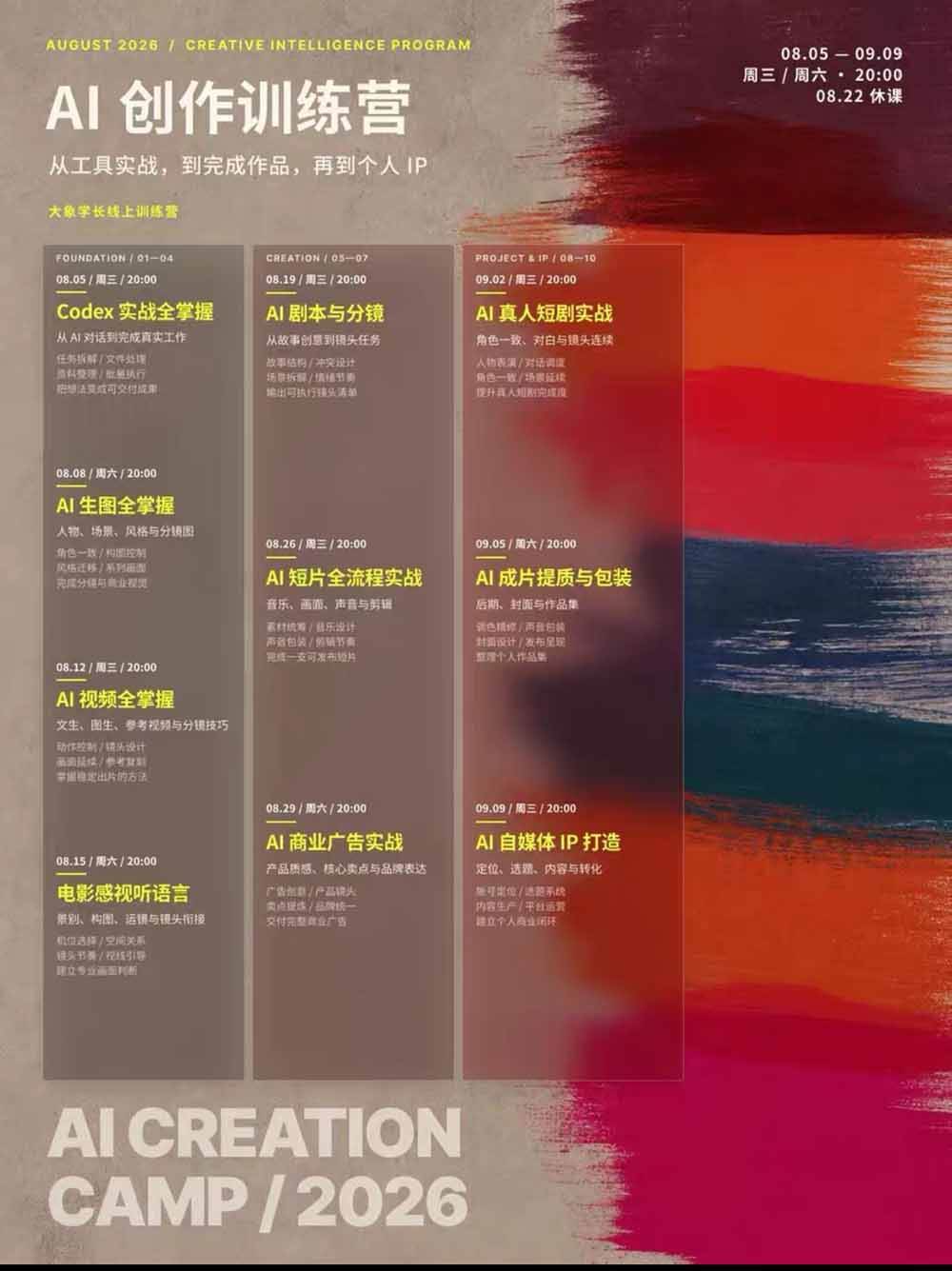 （20259期）AI+创作训练营26年第5期-更新：从Codex、AI生图视频到剧本分镜与电影感短片，跑通个人IP商业闭环